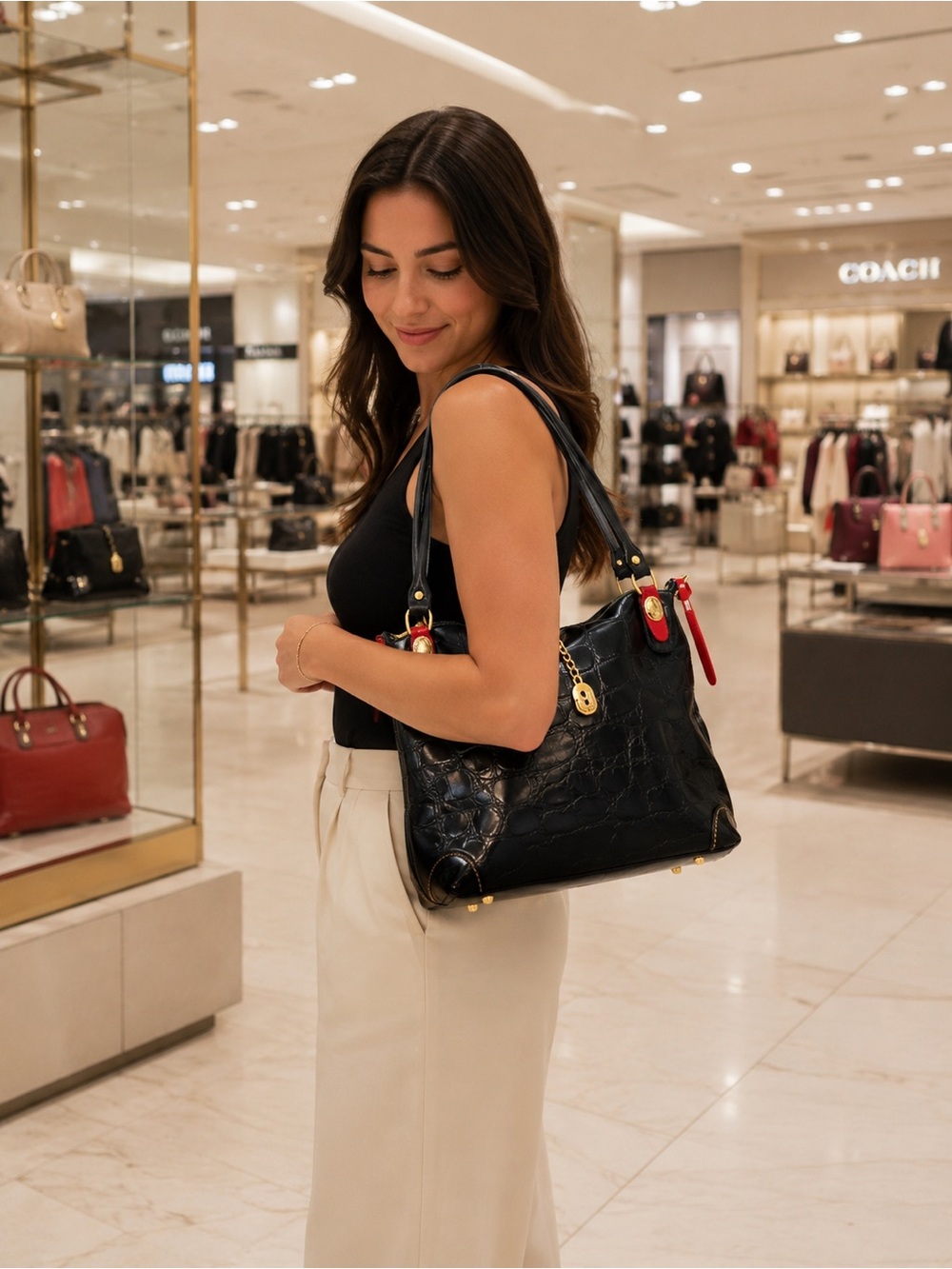 Marino Orlandi Black Croc Embossed Leather Bag